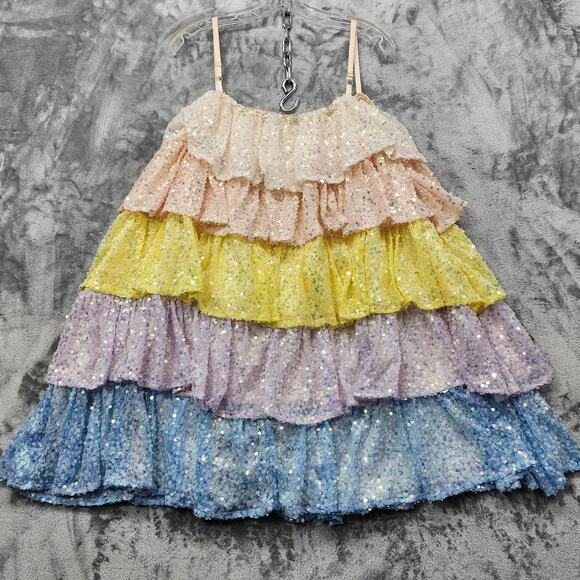MABLE Dress Womens L Multicolor Mariam Sequin Tiered Ruffled Mini Party Sparkle - Picture 3 of 10